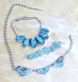 #8 Spiderweb turqoise necklace, link bracelet and belt/necklace.